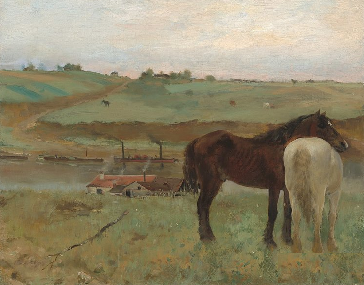 德加油画作品Horses in a Meadow图片高清百度网盘资源下载