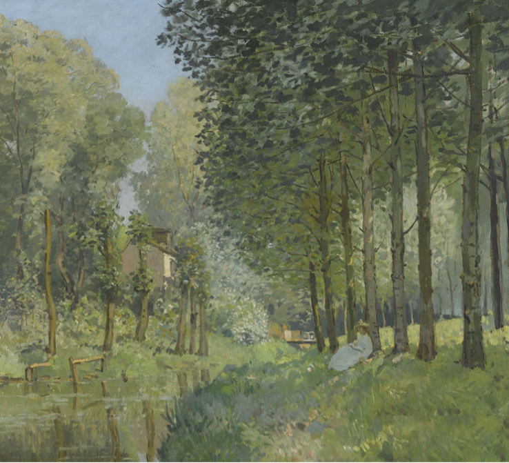 西斯莱油画沿着小溪休息.森林之缘百度网盘资源下载